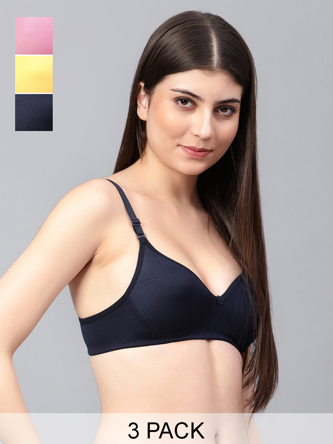 Pack Of 3 Colors Women Padded Non-Wired Casual T-Shirt Bra