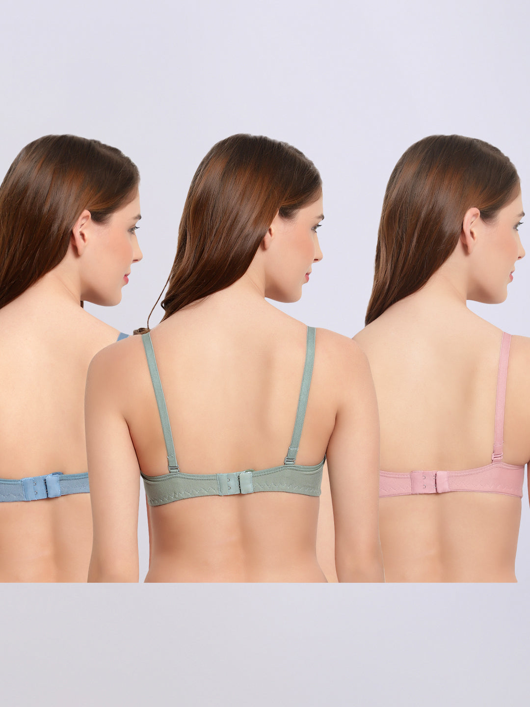 Pack Of 3 Color Padded Non-Wired Half Cup Casual T-Shirt Bra