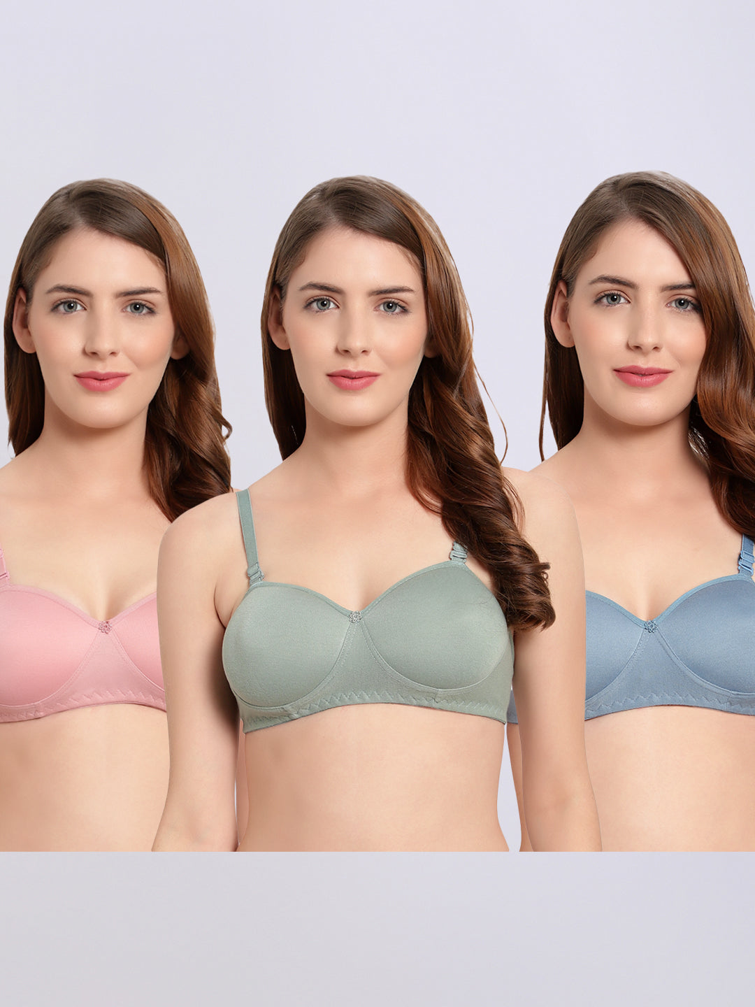 Pack Of 3 Color Padded Non-Wired Half Cup Casual T-Shirt Bra