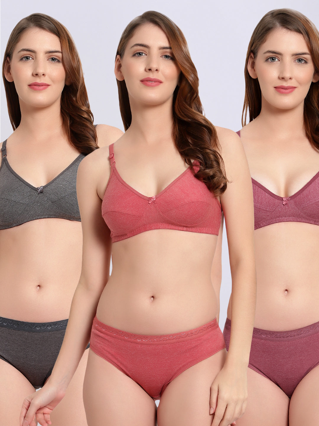 Pack Of 3 Colors Non Padded Soft Summer Casual Milange Lingeri Set