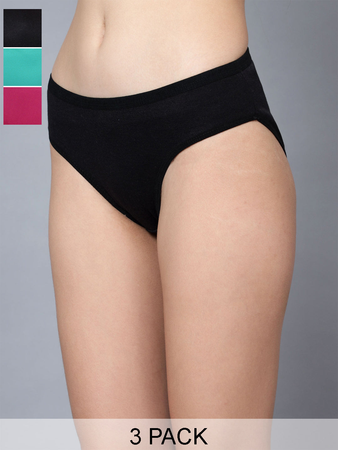 Pack Of 3 Solid Colors  Pure Cotton Women Briefs